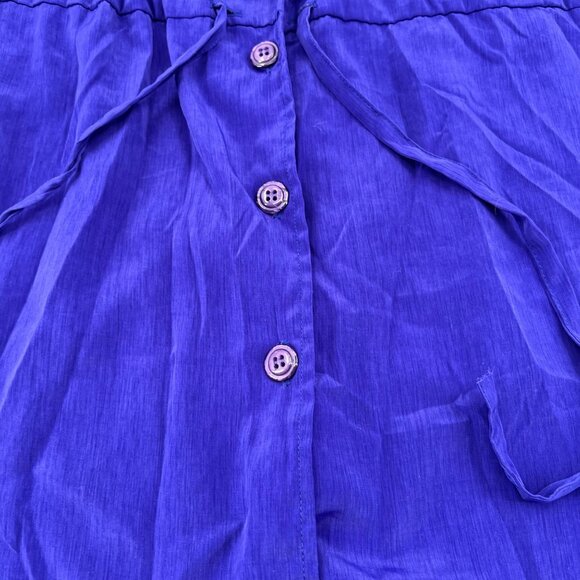 Eva Vintage Women's Button-Up Blouse W/ Waist Tie 100% Polyester Size Large blue - Picture 2 of 7
